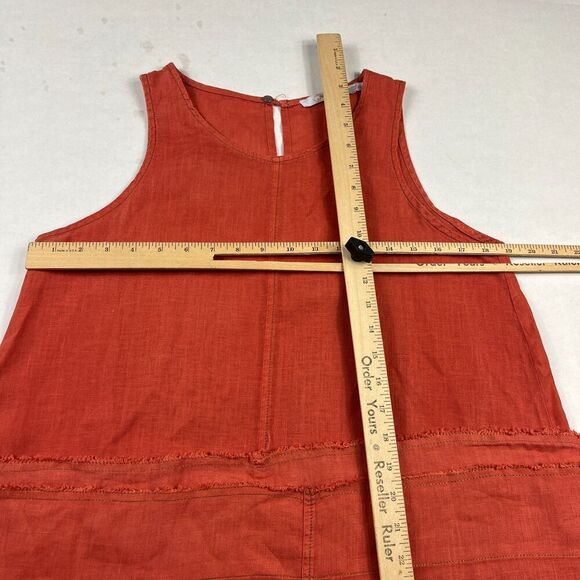 Lauren Vidal Linen Dress Small Orange Sleeveless Shift Raw Hem Summer Resort XS - Picture 8 of 13